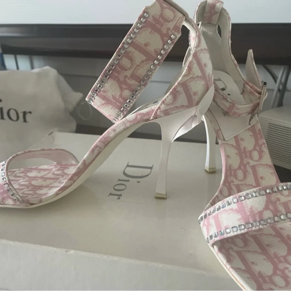 Dior Pink Monogram Crystal-Embellished Sandals Vintage but Brand New in the Box - Picture 7 of 15